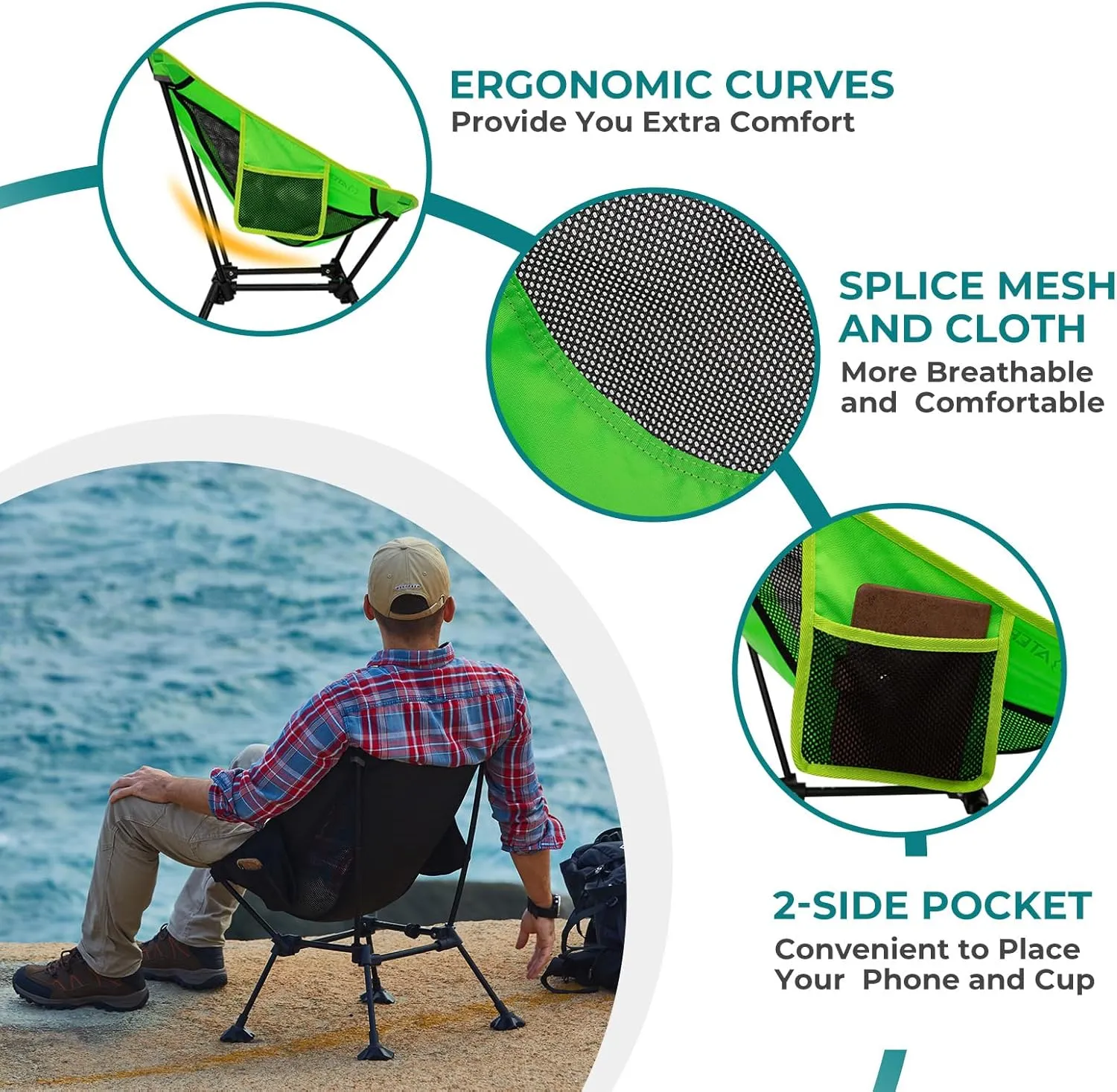 ATEPA Backpacking Chair, Ultralight Folding Portable Small Camping Chairs for Adults Compact Foldable Beach Seat with Anti-Sinking Feet & Aluminum Frame for Outdoor Hiking Travel Fishing