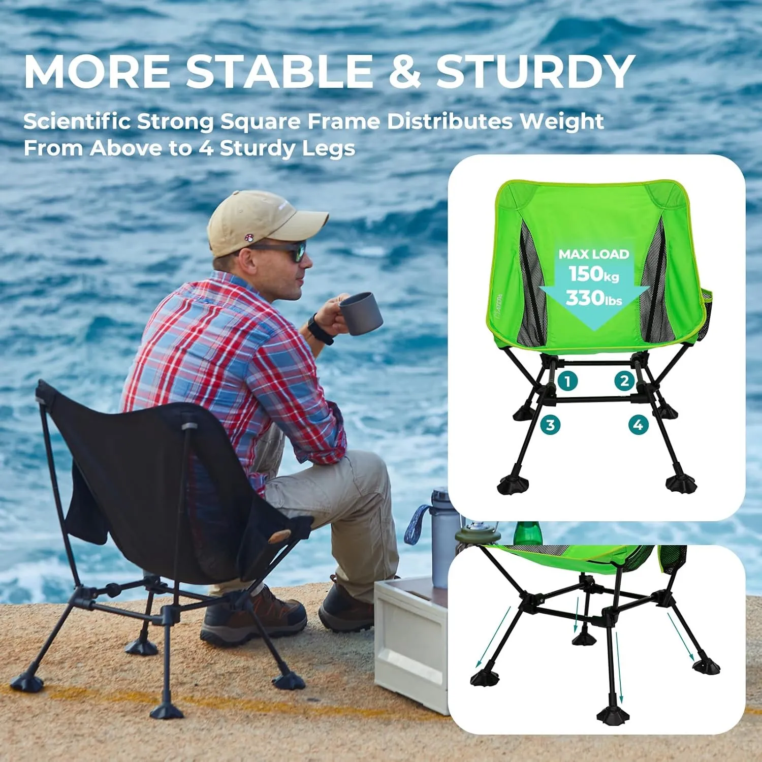 ATEPA Backpacking Chair, Ultralight Folding Portable Small Camping Chairs for Adults Compact Foldable Beach Seat with Anti-Sinking Feet & Aluminum Frame for Outdoor Hiking Travel Fishing