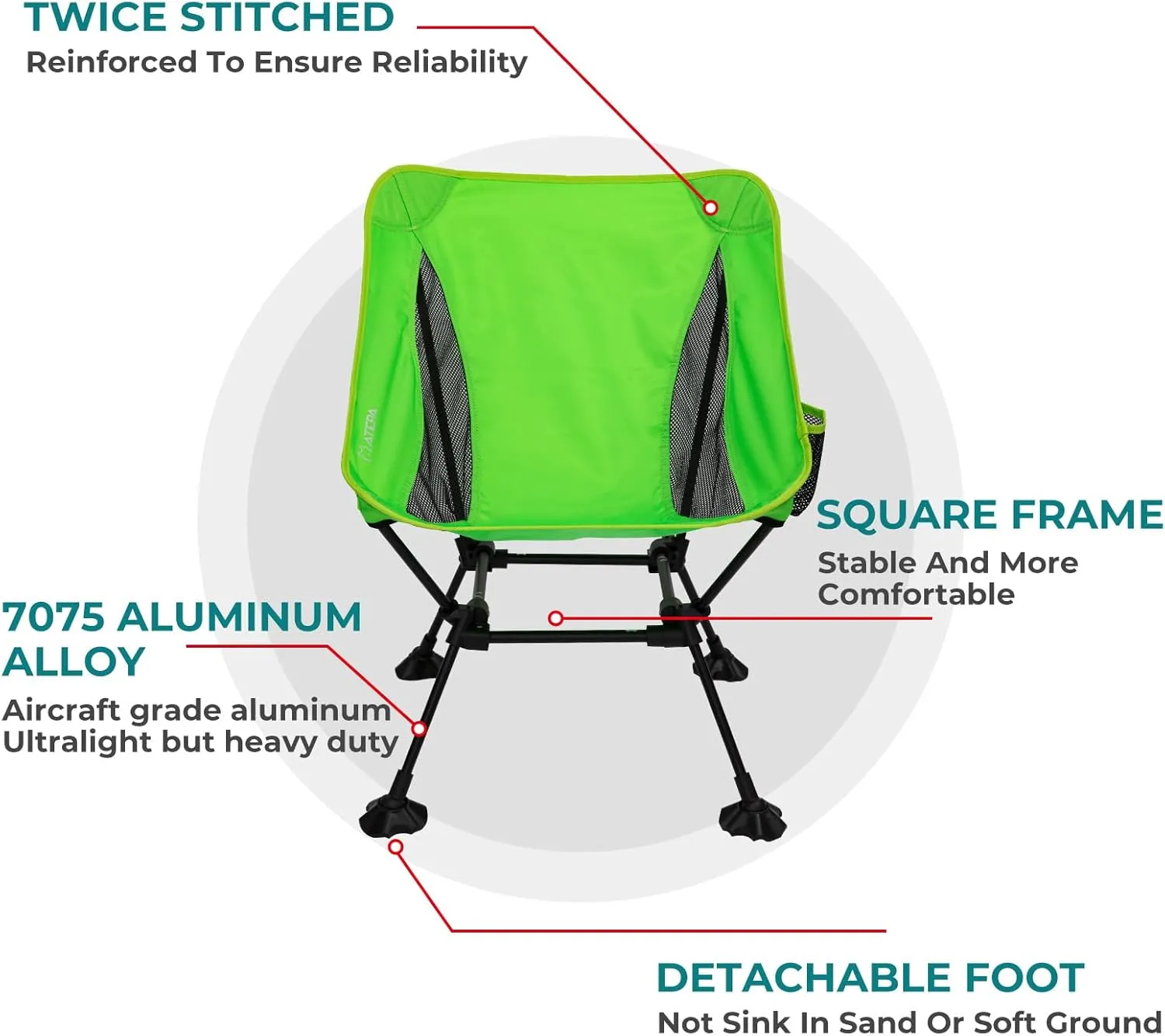 ATEPA Backpacking Chair, Ultralight Folding Portable Small Camping Chairs for Adults Compact Foldable Beach Seat with Anti-Sinking Feet & Aluminum Frame for Outdoor Hiking Travel Fishing