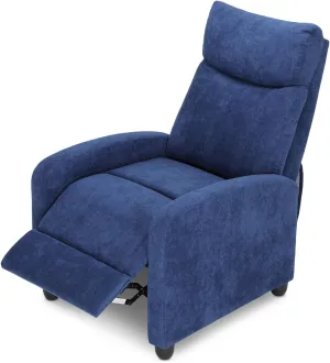 Athena Collection Recliner Chair, Reclining Lounge Chair with Adjustable Backrest and Footrest for Adults, Linen Upholstered Small Recliner Single Sofa for Small Space, Living Room, Bedroom, Blue