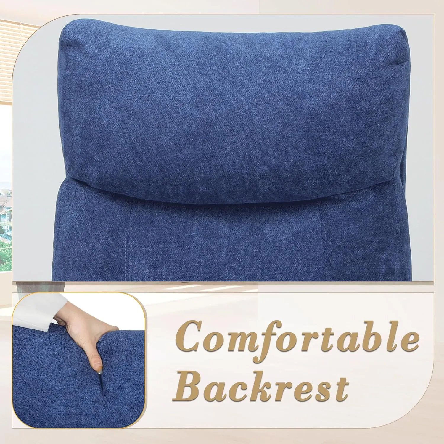Athena Collection Recliner Chair, Reclining Lounge Chair with Adjustable Backrest and Footrest for Adults, Linen Upholstered Small Recliner Single Sofa for Small Space, Living Room, Bedroom, Blue