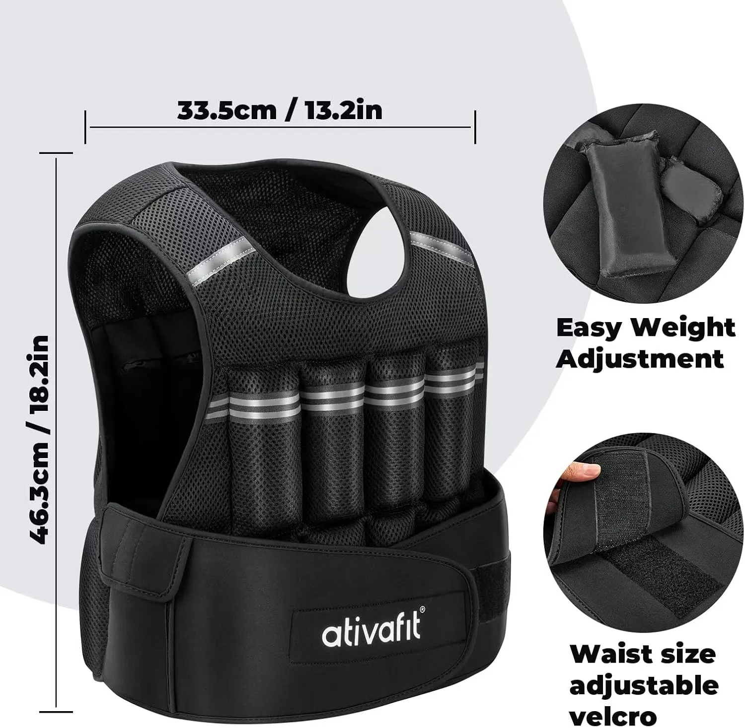 Ativafit Adjustable Weighted Vest Women Men with Reflective Design 2 4 6 8 10 12 14 16 18 20 22 Lbs Running Vest for Strength Training, Walking, Jogging, Weightlifting, Running Men Women Kids 2-22 Lbs