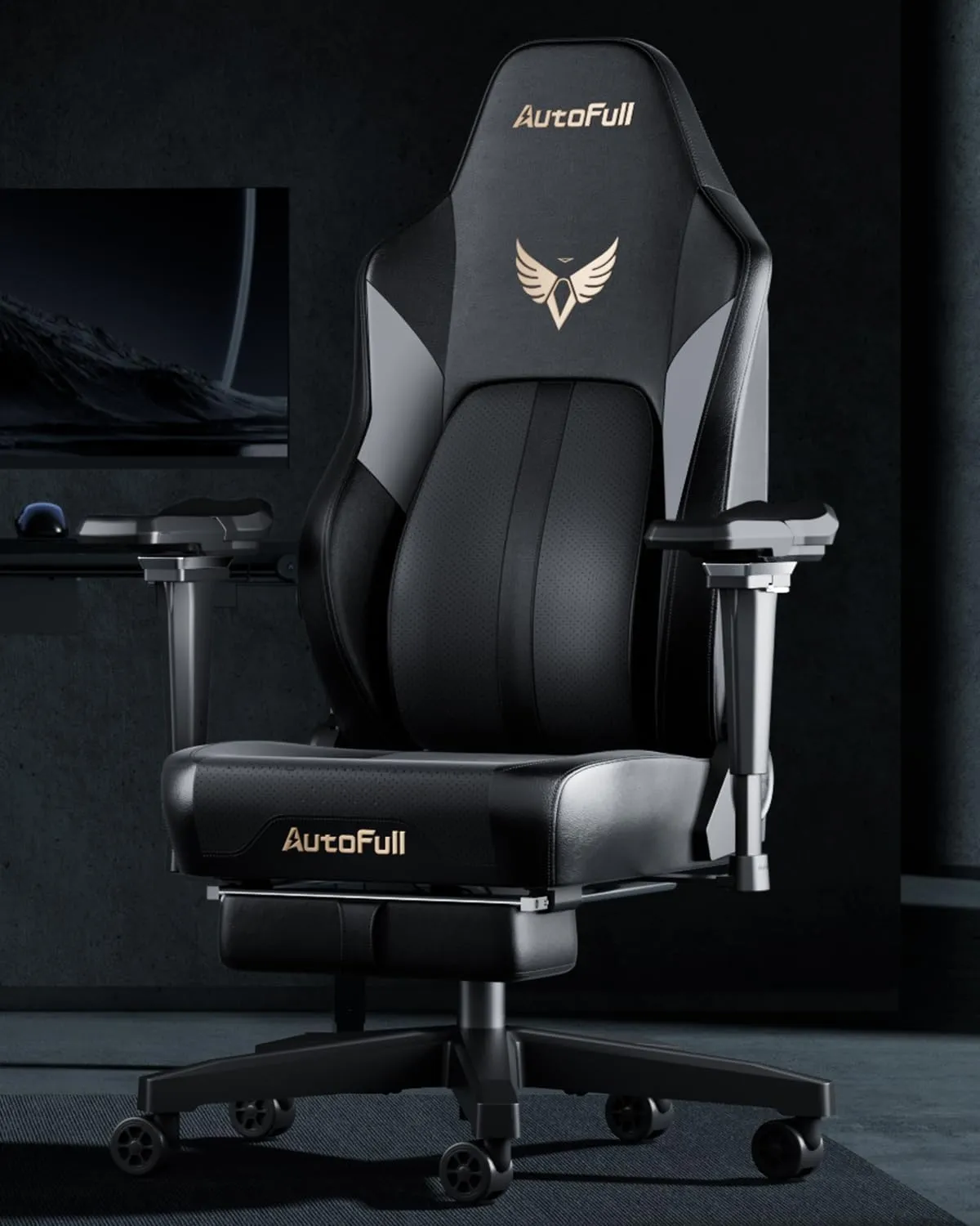 AutoFull M6 Gaming Chair, Ergonomic Office Chair with Ventilated Heating, AUTO Dynamic Tracking Lumbar Support, 6D Adjustable Armrests and Footrest (Black)