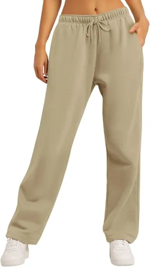 AUTOMET Women's Wide Leg Sweatpants Fleece Lined Baggy Straight Leg Lounge Pants Fall Outfits Athletic Joggers with Pockets