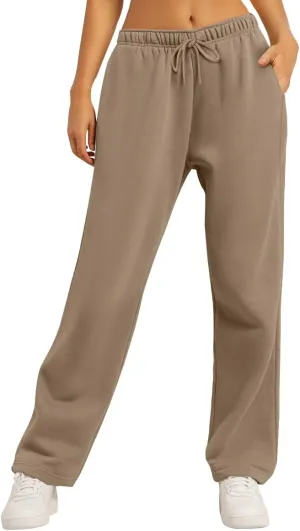 AUTOMET Women's Wide Leg Sweatpants Fleece Lined Baggy Straight Leg Lounge Pants Fall Outfits Athletic Joggers with Pockets