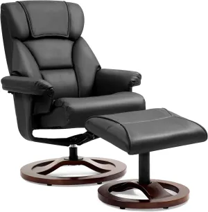 AVAWING Swivel Recliner Chair with Ottoman, Adjustable Faux Leather Lounge Chair, Reclining Chair and Ottoman with Wood Base for Living Room & Bedroom, Black