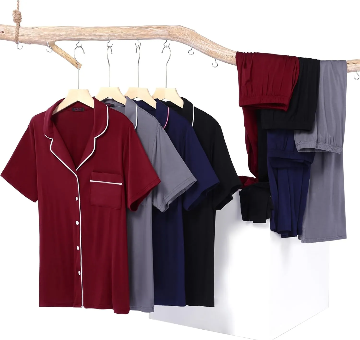 Avidlove Women Pajamas Set Notch Collar Soft Sleepwear Pjs Short Sleeve Button Down Nightwear with Long Pants