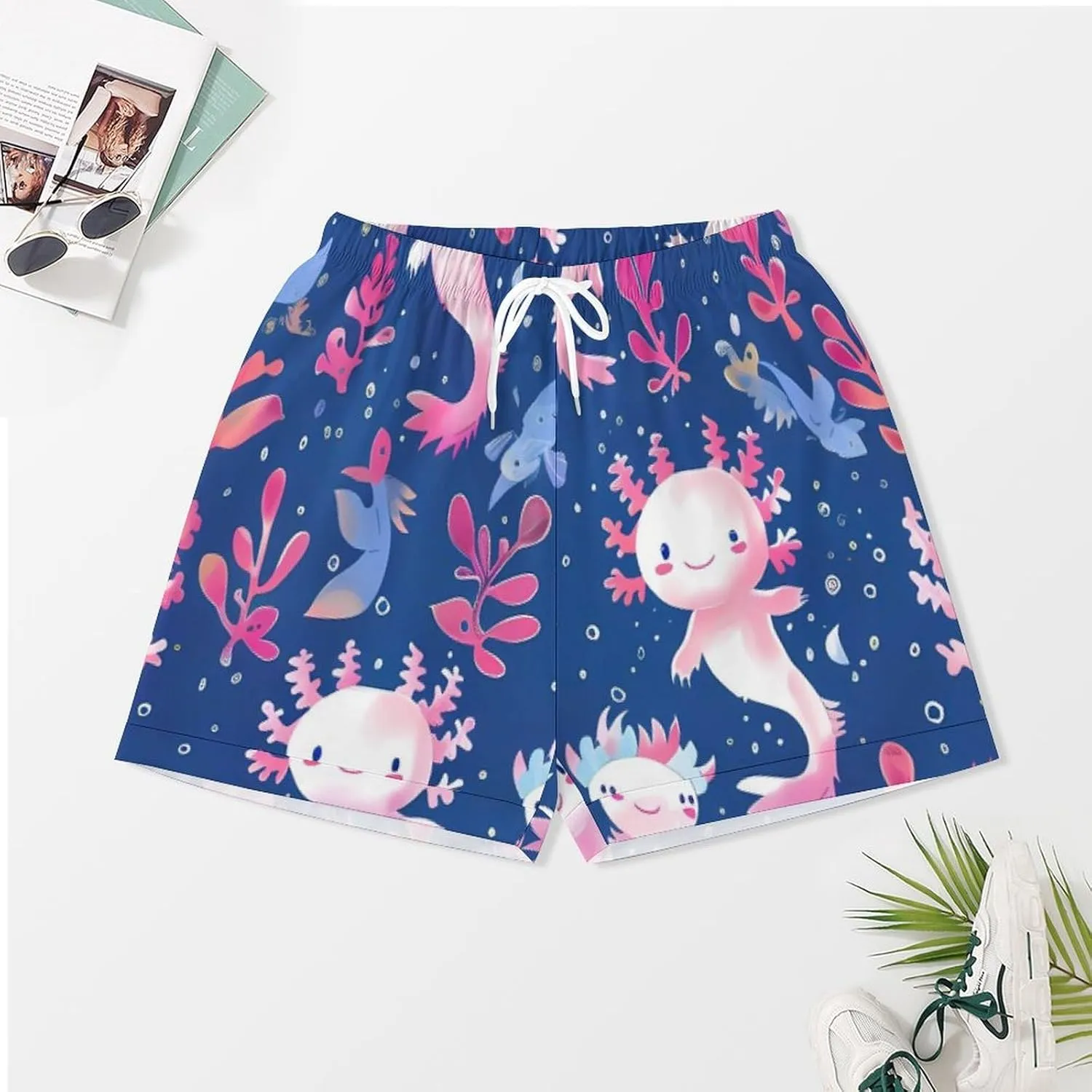 Axolotl Pattern Women's Satin Pajama Set Short Sleeve Button Down Sleepwear Loungewear Pj Set