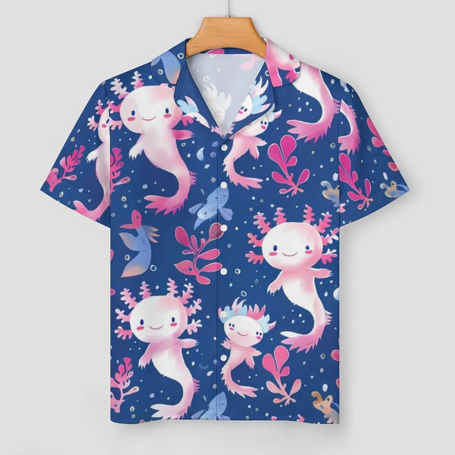 Axolotl Pattern Women's Satin Pajama Set Short Sleeve Button Down Sleepwear Loungewear Pj Set