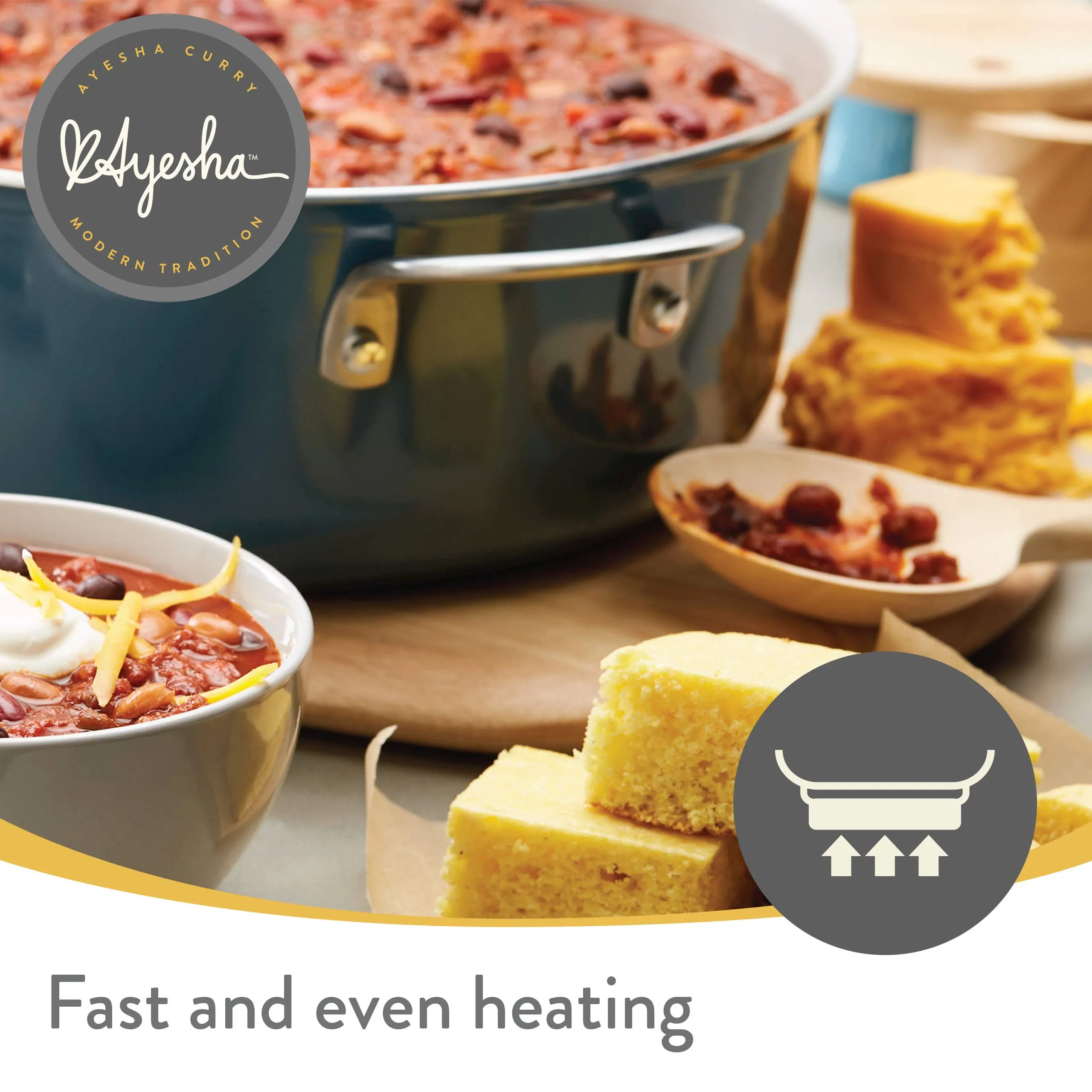 Ayesha Curry Home Collection Porcelain Enamel Nonstick Covered Deep Skillet With Helper Handle, 12 Inch Frying Pan, Glass Lid, Brown Sugar