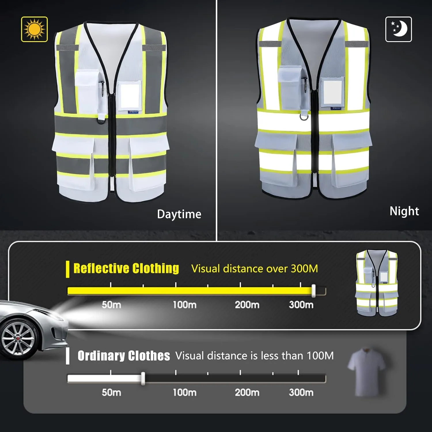 AYKRM 11 color High Vis Reflective Safety Vest for Women Men Security Pocket Zipper
