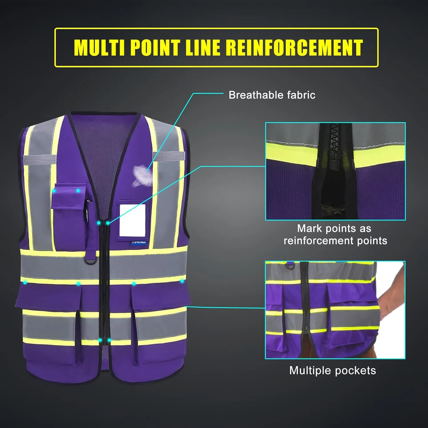 AYKRM 11 color High Vis Reflective Safety Vest for Women Men Security Pocket Zipper