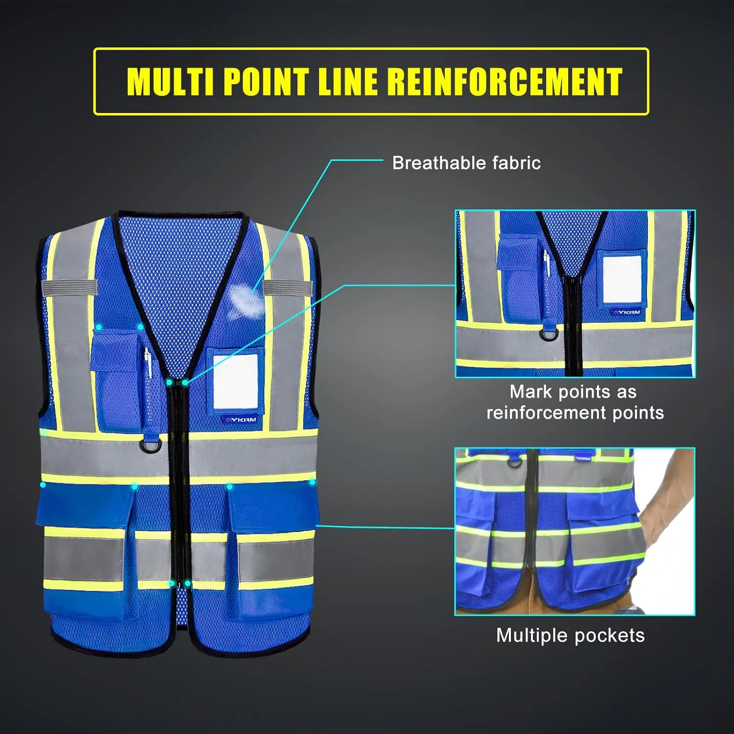AYKRM 11 color High Vis Reflective Safety Vest for Women Men Security Pocket Zipper