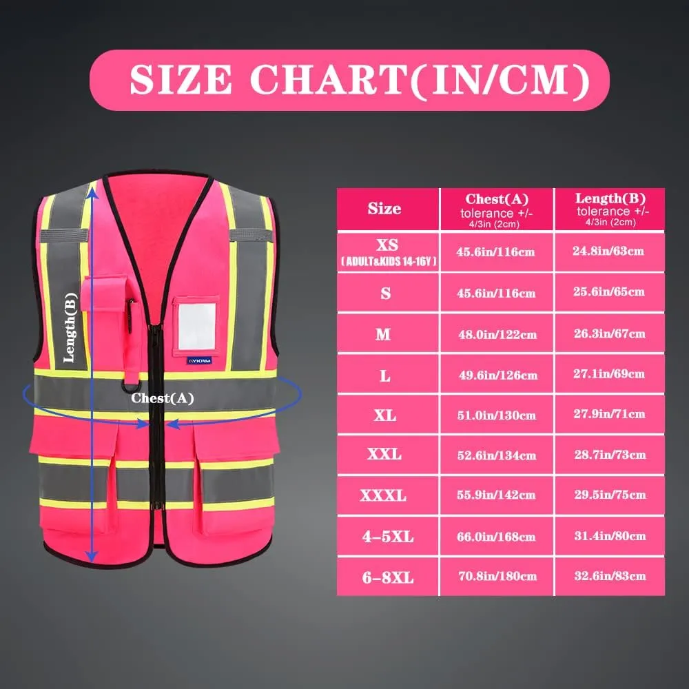 AYKRM 11 color High Vis Reflective Safety Vest for Women Men Security Pocket Zipper