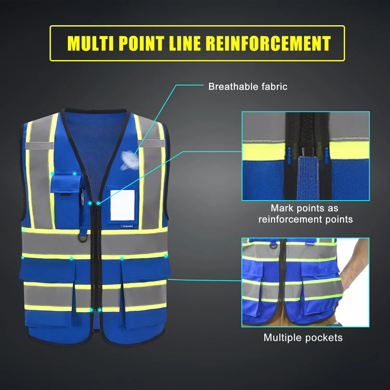 AYKRM Custom Logo Personalised Printed High Visibility Reflective 2 two tone work construction Safety Vest