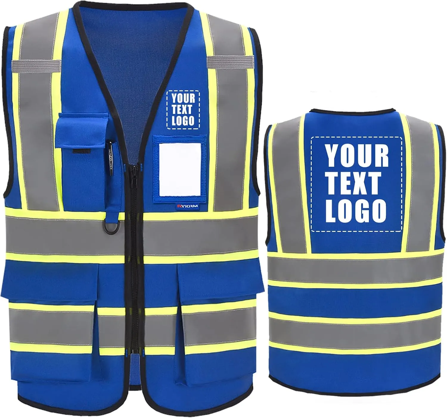 AYKRM Custom Logo Personalised Printed High Visibility Reflective 2 two tone work construction Safety Vest