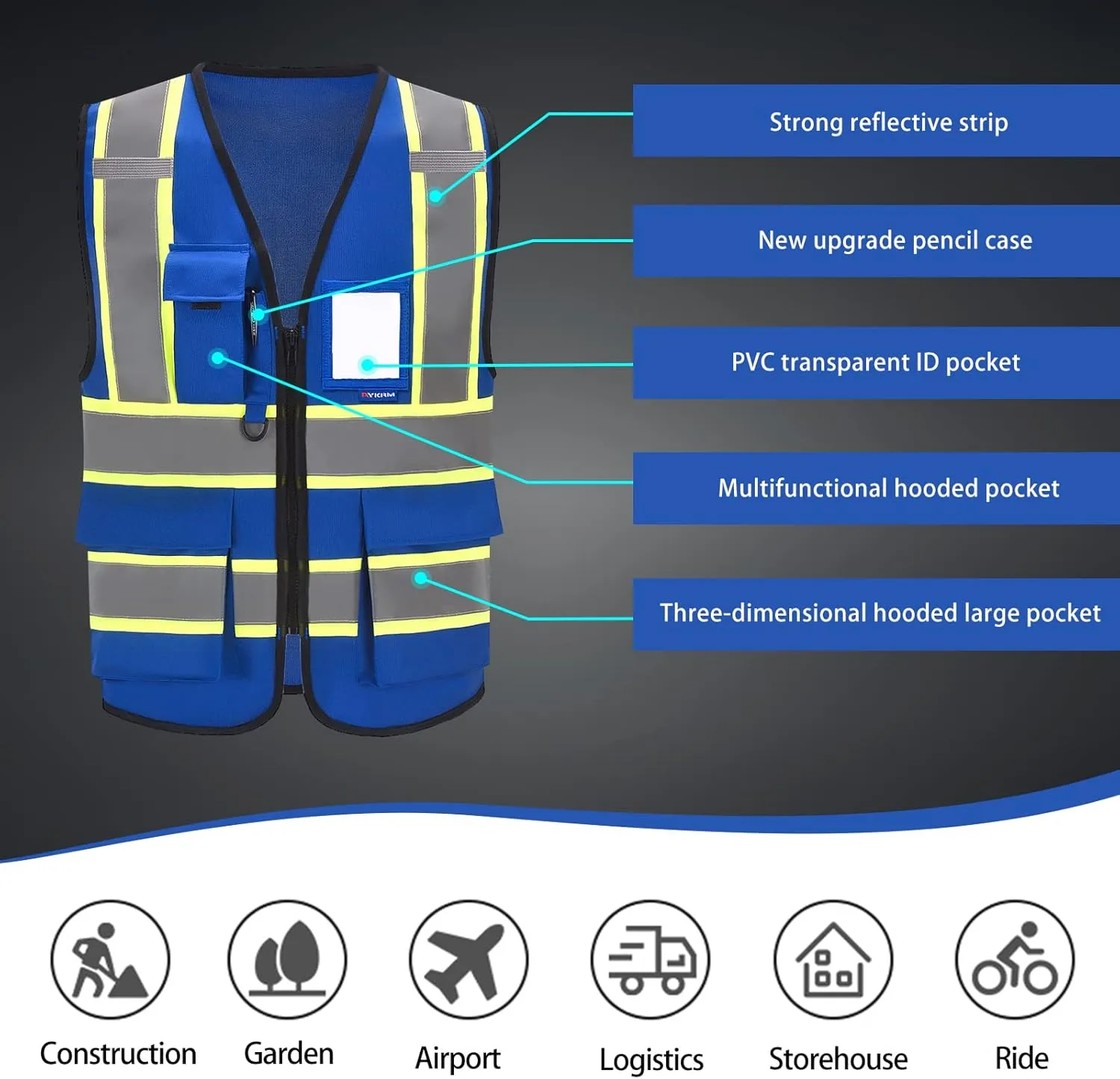 AYKRM Custom Logo Personalised Printed High Visibility Reflective 2 two tone work construction Safety Vest