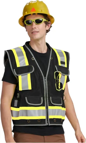 AYKRM Heavy Woven Two Tone Engineer High Vis Reflective work construction safety vest for men Class 2 with Cargo Pockets