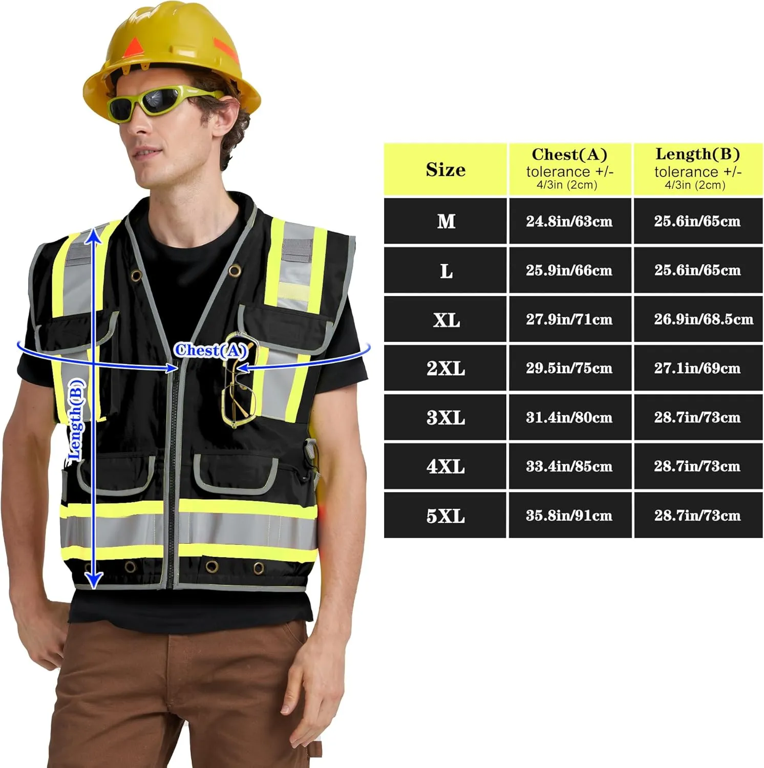 AYKRM Heavy Woven Two Tone Engineer High Vis Reflective work construction safety vest for men Class 2 with Cargo Pockets