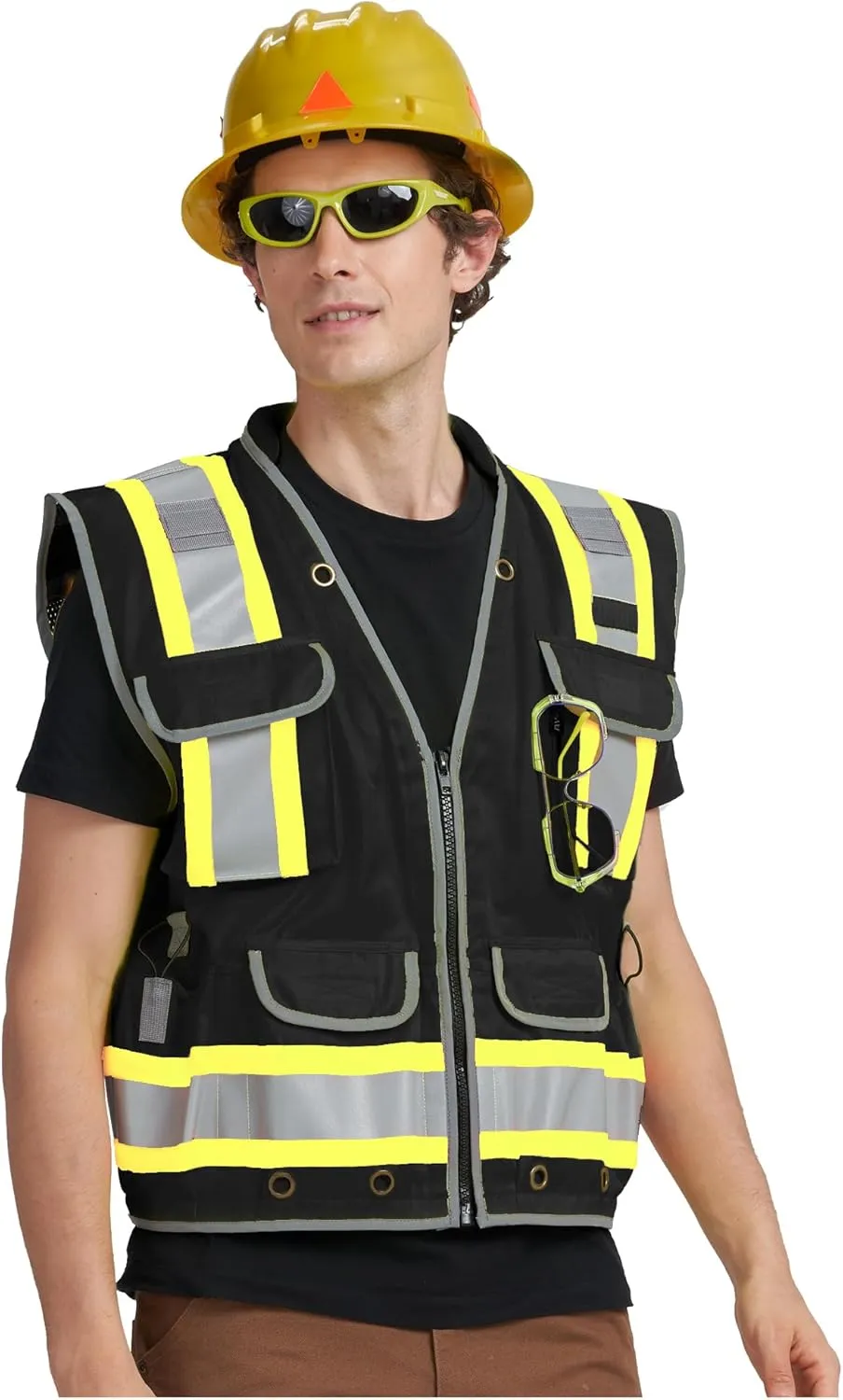 AYKRM Heavy Woven Two Tone Engineer High Vis Reflective work construction safety vest for men Class 2 with Cargo Pockets