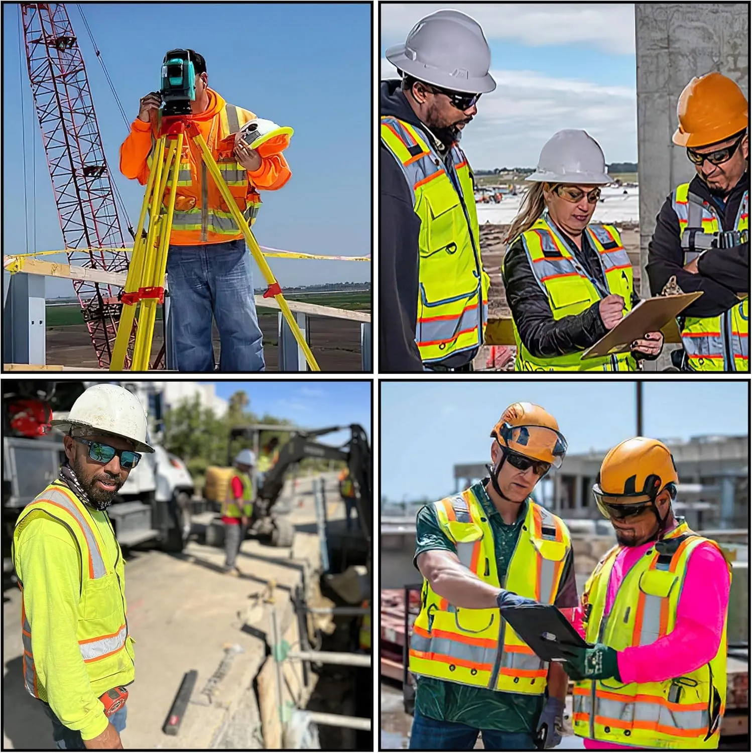 AYKRM Heavy Woven Two Tone Engineer High Vis Reflective work construction safety vest for men Class 2 with Cargo Pockets