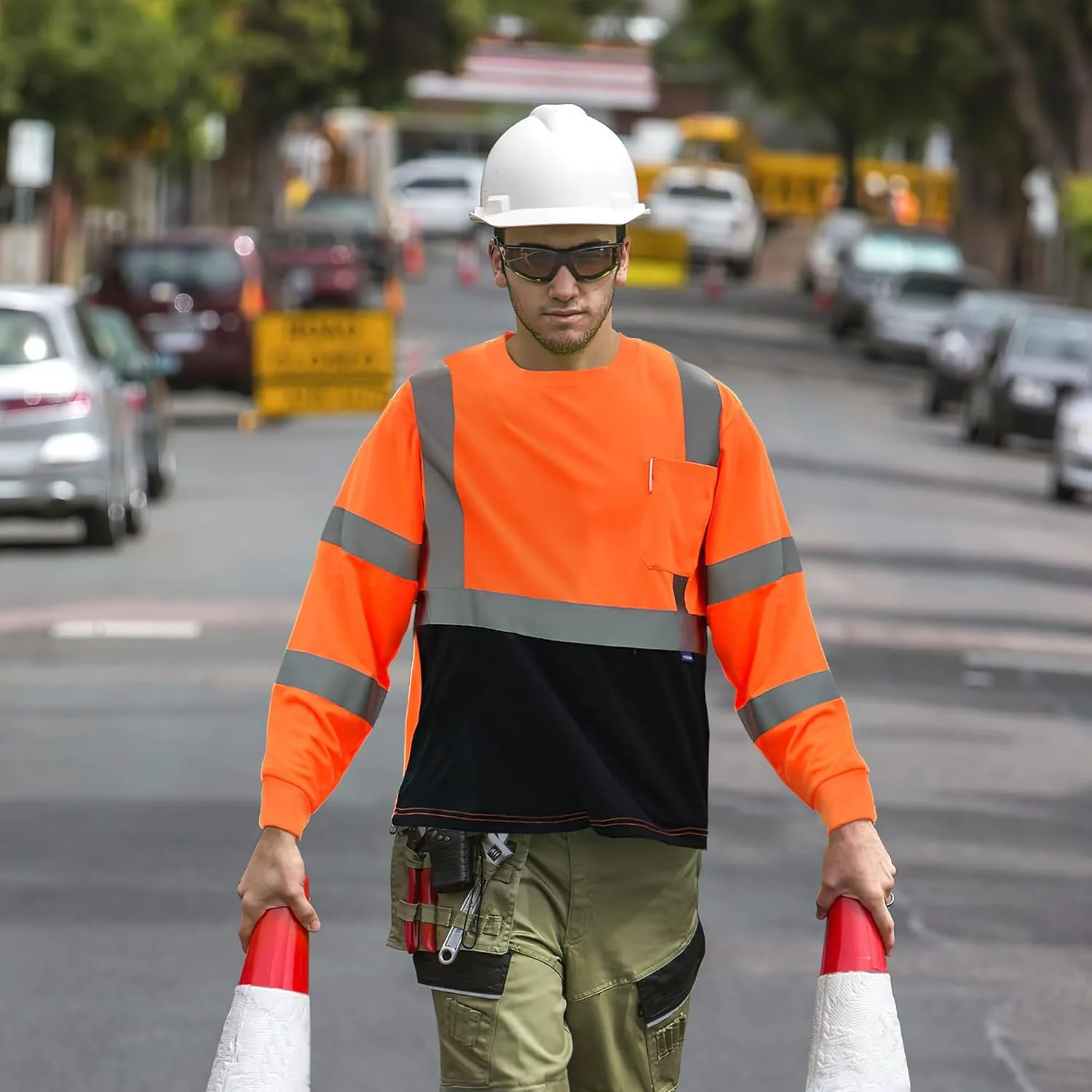 AYKRM Safety T Shirt Reflective High Visibility hi vis Long Sleeve T Shirt (XS-6XL)