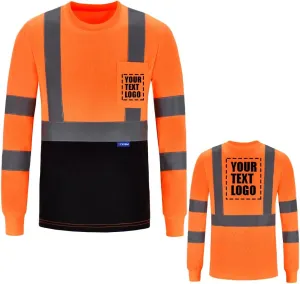 AYKRM Safety T Shirt Reflective High Visibility hi vis Long Sleeve T Shirt (XS-6XL)