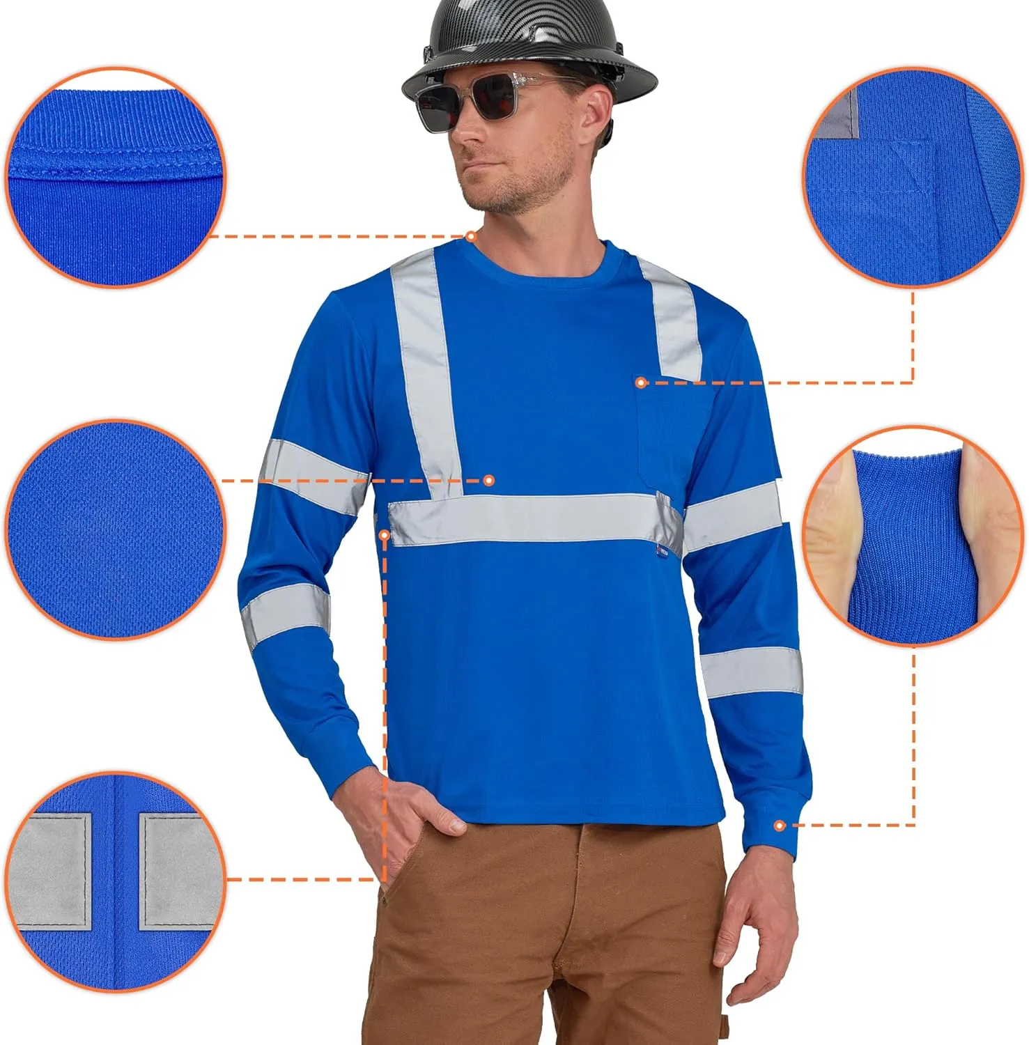 AYKRM Safety T Shirt Reflective High Visibility hi vis Long Sleeve T Shirt (XS-6XL)