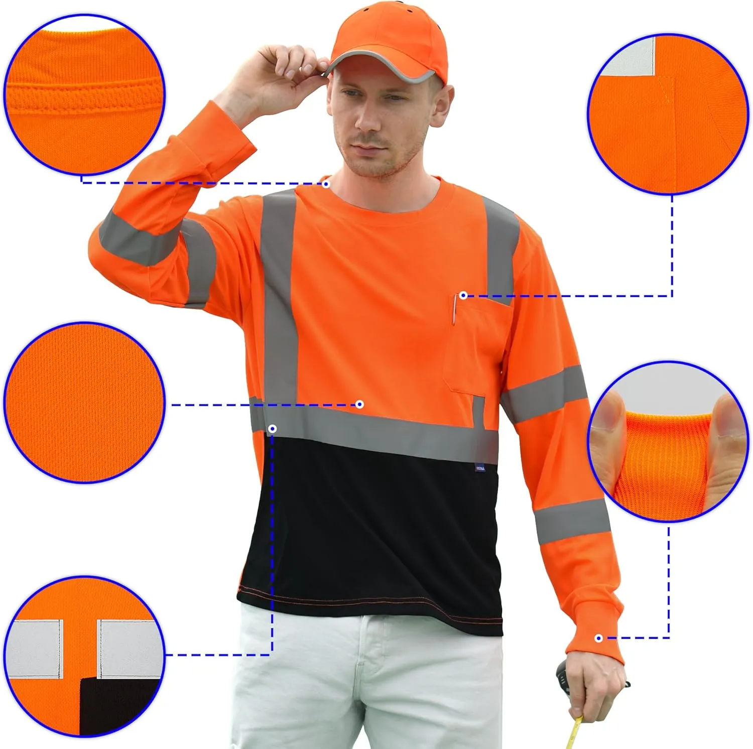 AYKRM Safety T Shirt Reflective High Visibility hi vis Long Sleeve T Shirt (XS-6XL)
