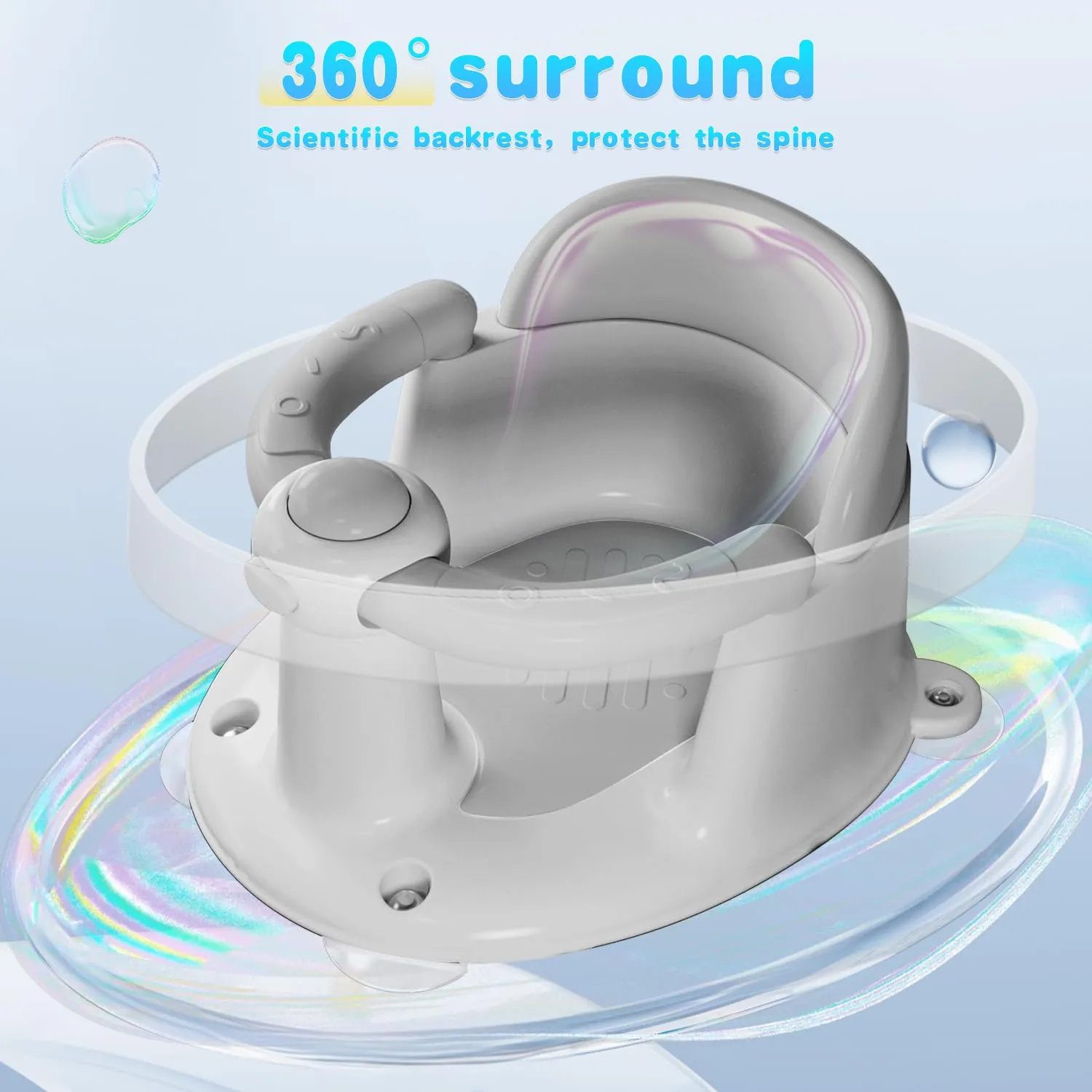 Baby Bath Seat for Babies 6 Months & Up, Bath Seats for Babies Sitting Up, 3 Baby Bath Toys, Open Design, Non-Slip, Compact Toddler Bath Seat.