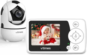 Baby Monitor with Camera and Audio, 2.4'' LCD Screen, Video Baby Monitor No WiFi Night Vision VOX Mode Pan-Tilt-Zoom Temperature Display Two-Way Audio Lullabies Feeding Alarm and 1000ft Range