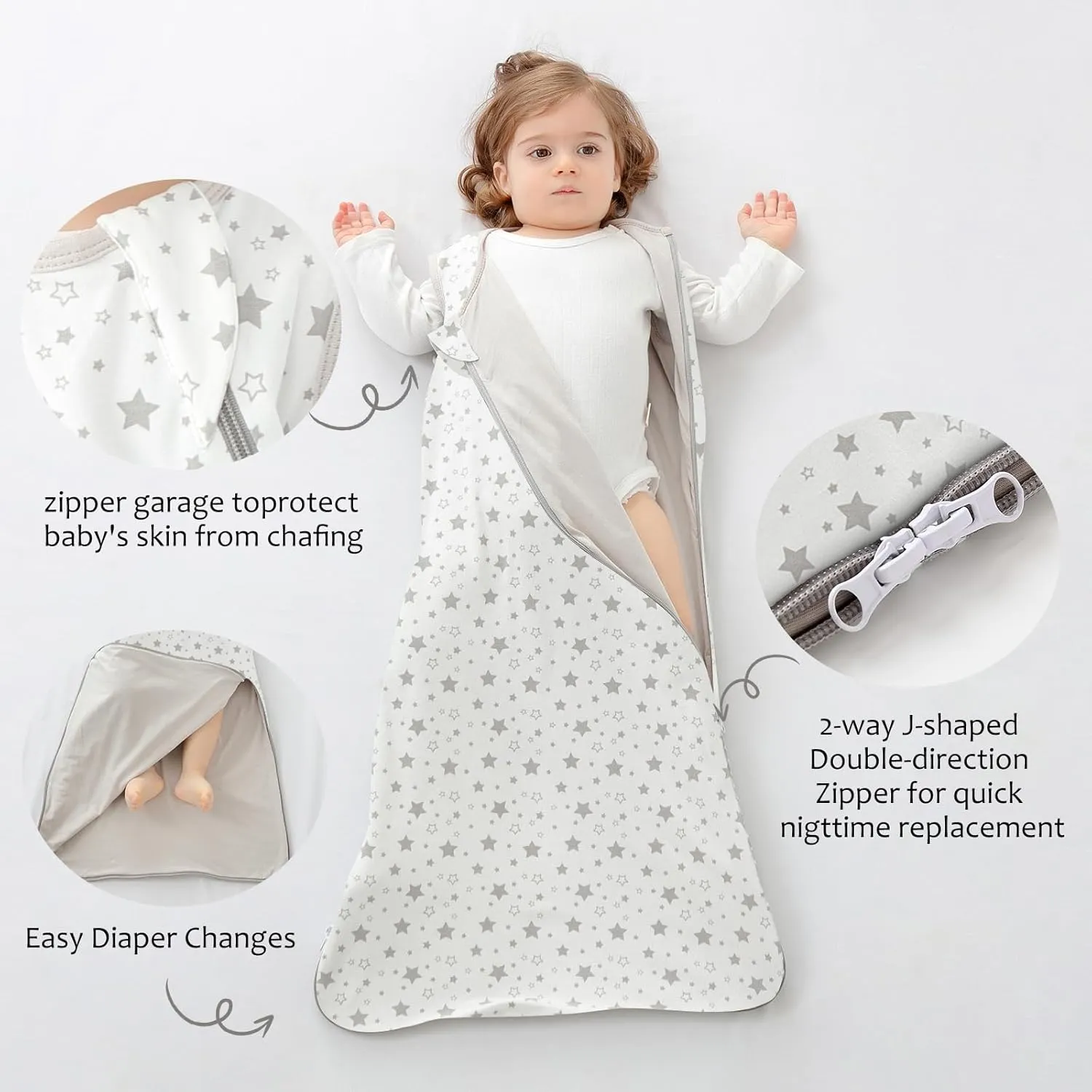 Baby Sleep Sack 100% Cotton Sleeveless Infant Wearable Blanket 2-way J-shaped zipper 1.0 TOG