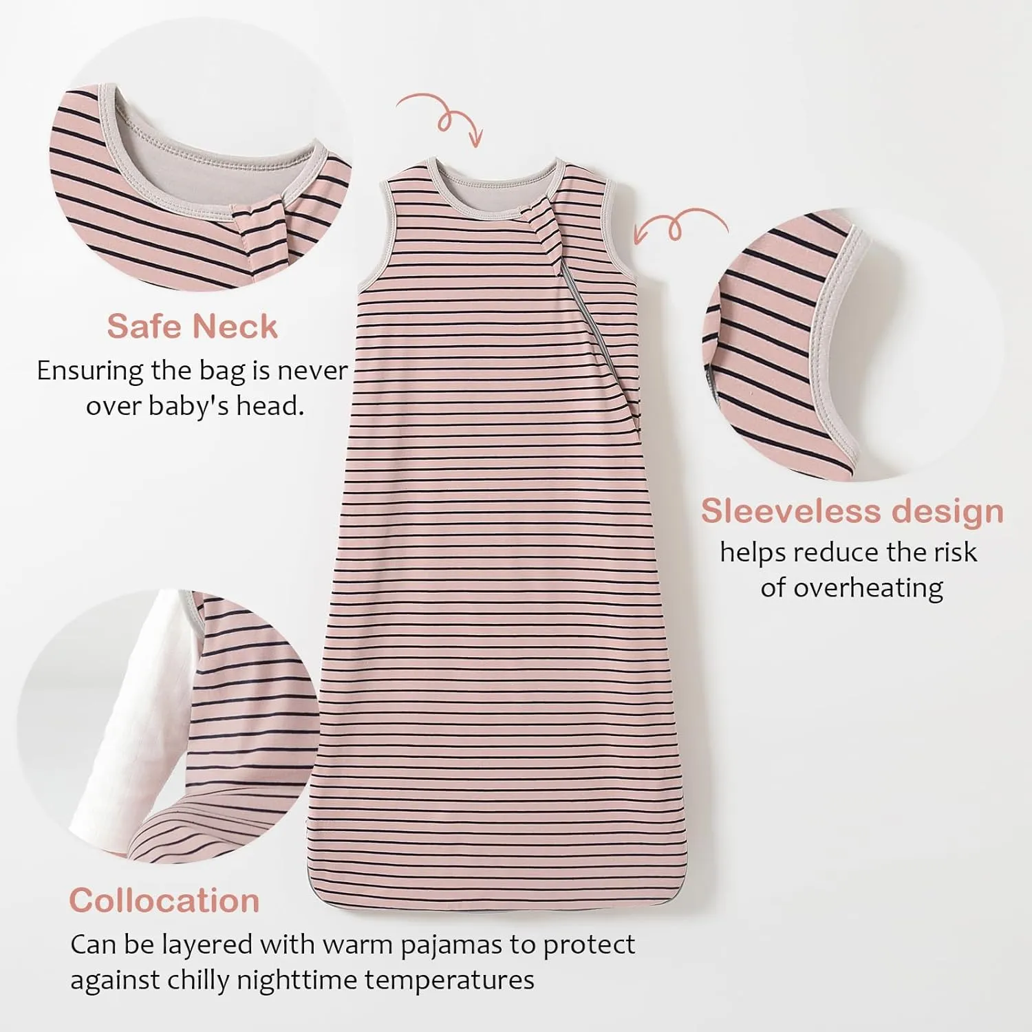 Baby Sleep Sack 100% Cotton Sleeveless Infant Wearable Blanket 2-way J-shaped zipper 1.0 TOG