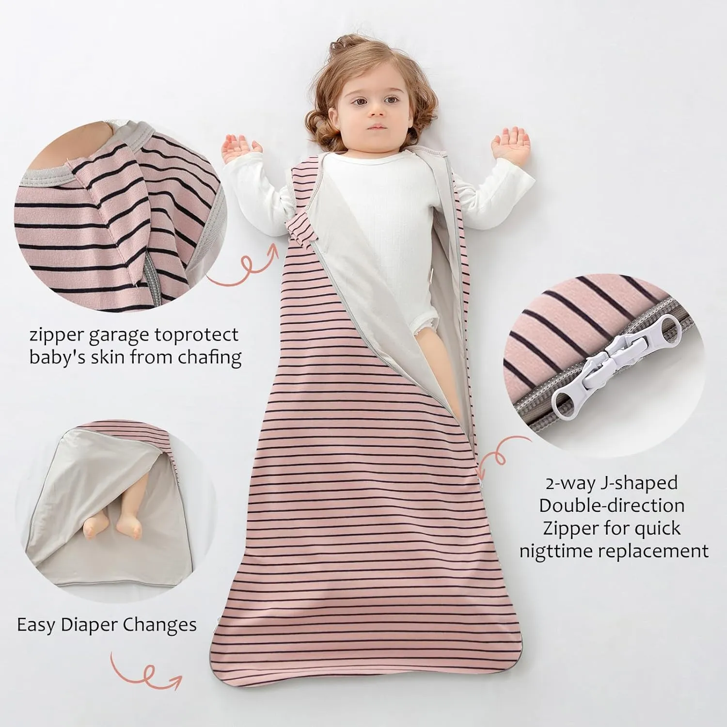 Baby Sleep Sack 100% Cotton Sleeveless Infant Wearable Blanket 2-way J-shaped zipper 1.0 TOG