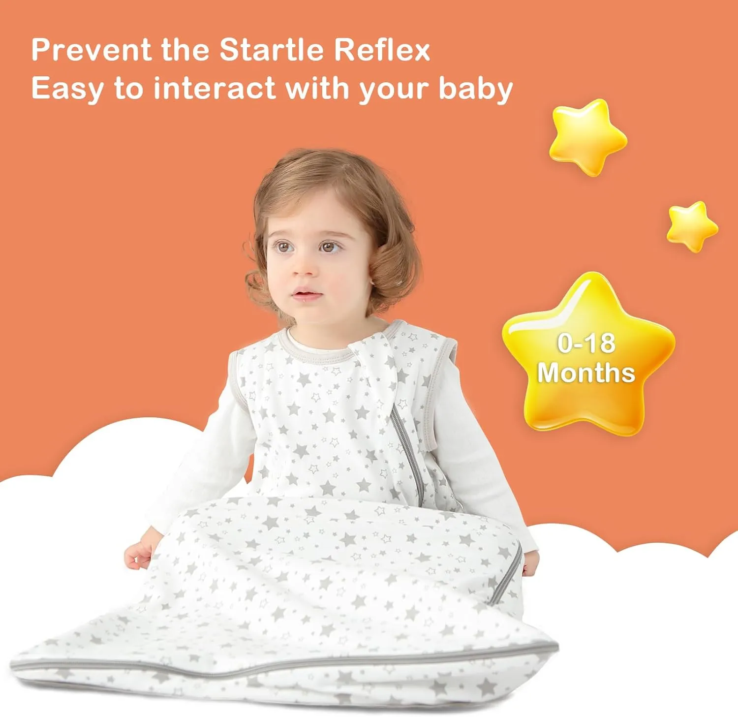 Baby Sleep Sack 100% Cotton Sleeveless Infant Wearable Blanket 2-way J-shaped zipper 1.0 TOG