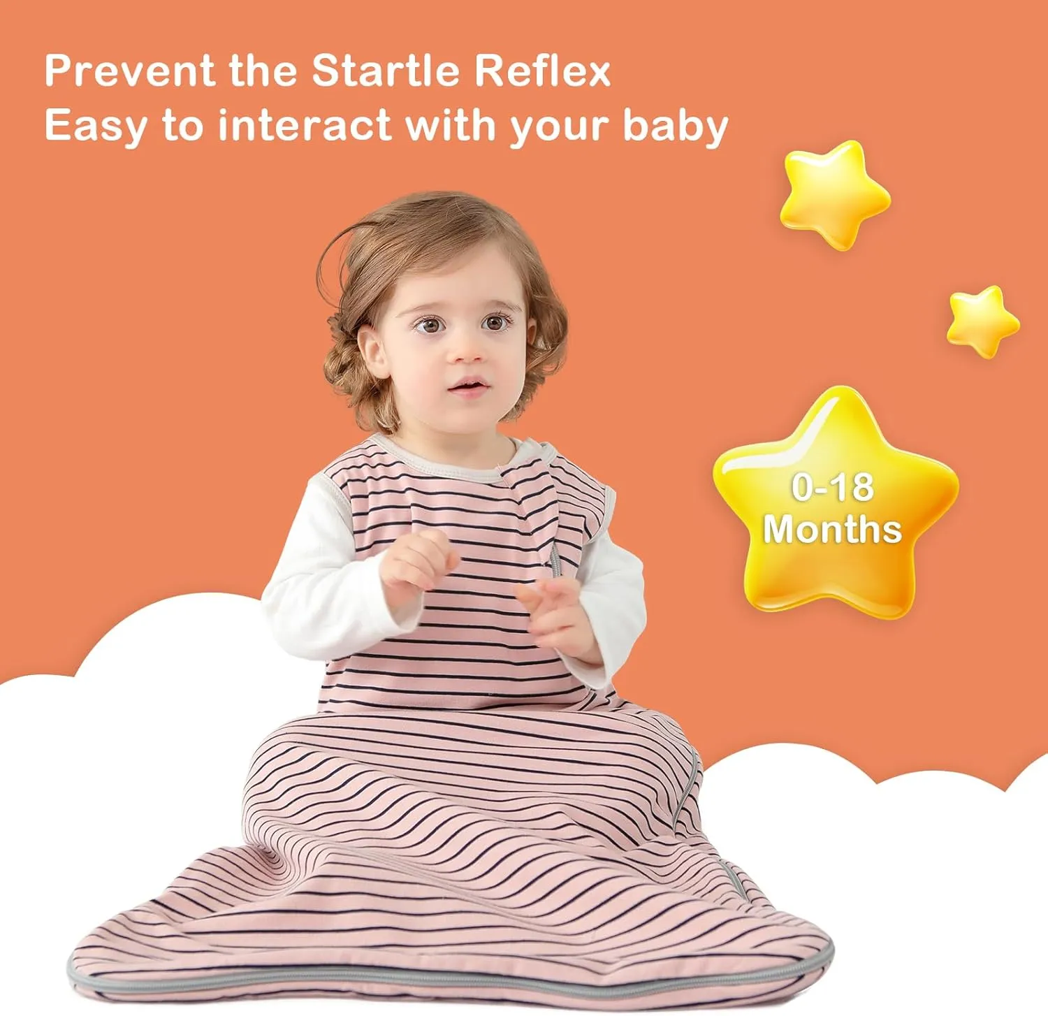 Baby Sleep Sack 100% Cotton Sleeveless Infant Wearable Blanket 2-way J-shaped zipper 1.0 TOG
