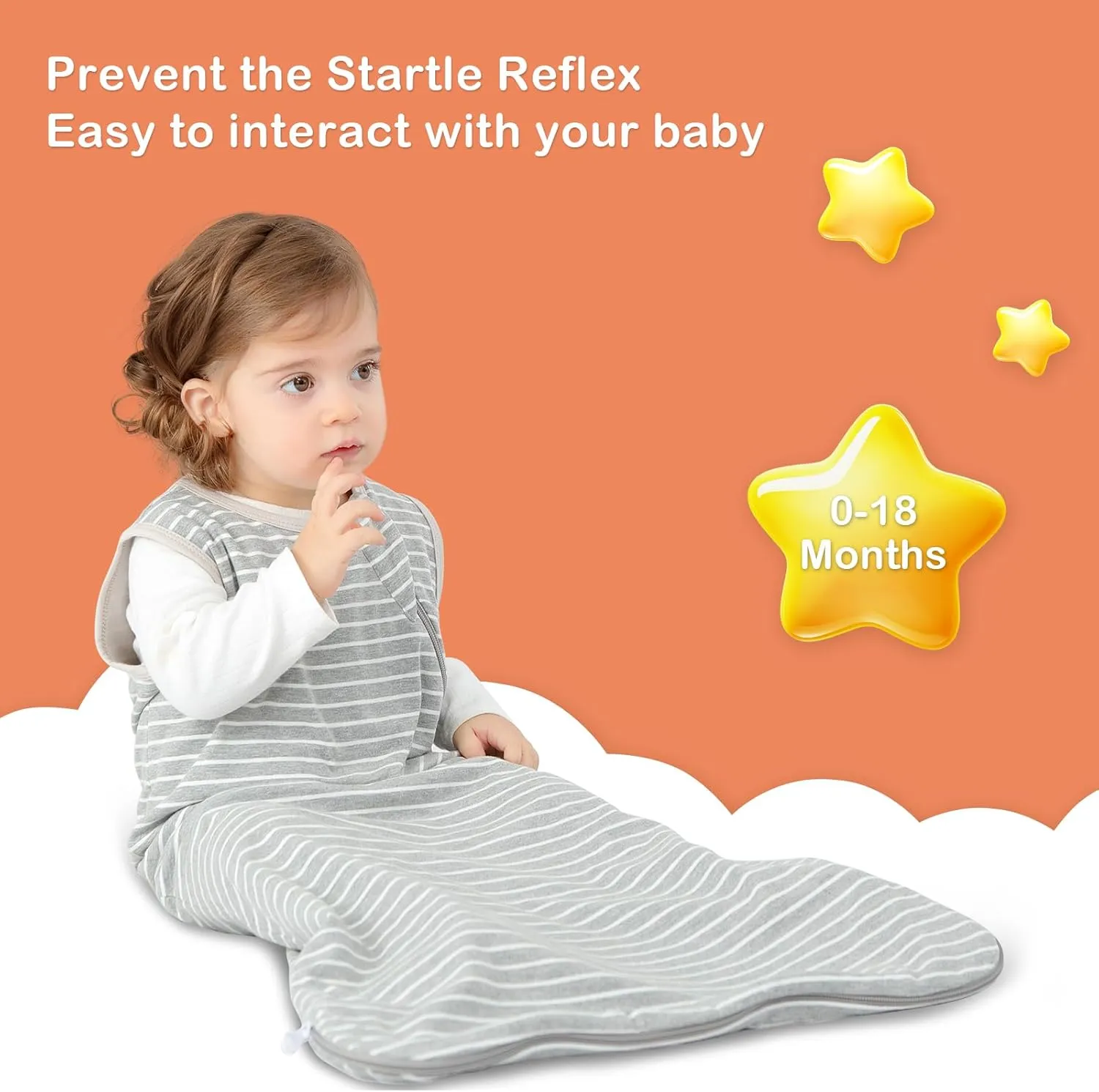 Baby Sleep Sack 100% Cotton Sleeveless Infant Wearable Blanket 2-way J-shaped zipper 1.0 TOG