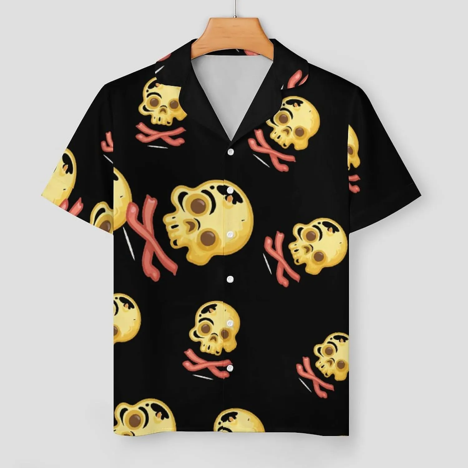 Bacon & Eggs Skull & Crossbones Women's Satin Pajama Set Short Sleeve Button Down Sleepwear Loungewear Pj Set