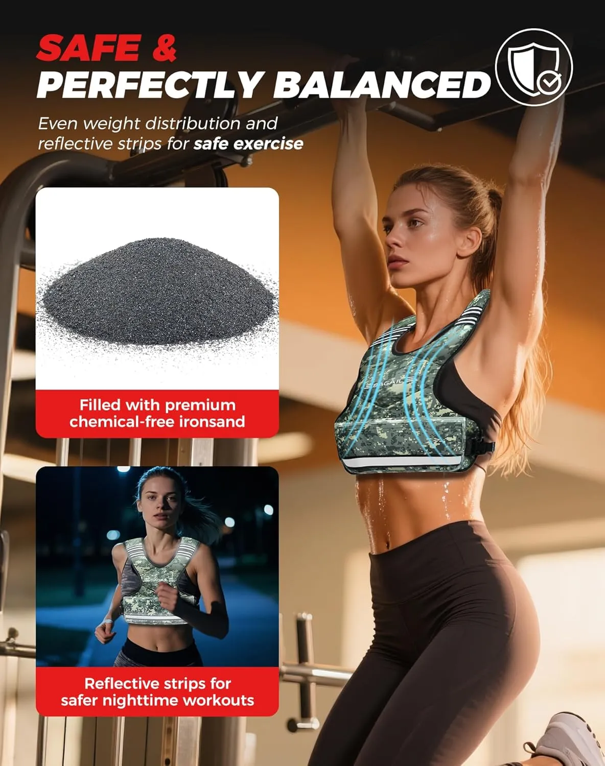 BAGAIL Adjustable Weighted Vest, 4-10lb/12-18lb/20-32lb Rucking Vest for Women & Men with 6 Weights & Large Pocket, Weight Vest for Home Workouts, Running, Walking and Strength Training