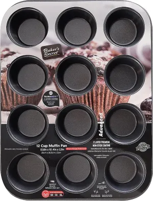 Baker's Secret 12cup Muffin Pan Cupcake Nonstick Pan - Carbon Steel Pan Muffins Cupcakes 2 Layers Non Stick Coating Easy Release Dishwasher Safe DIY Bakeware Baking Supplies - Advanced Collection