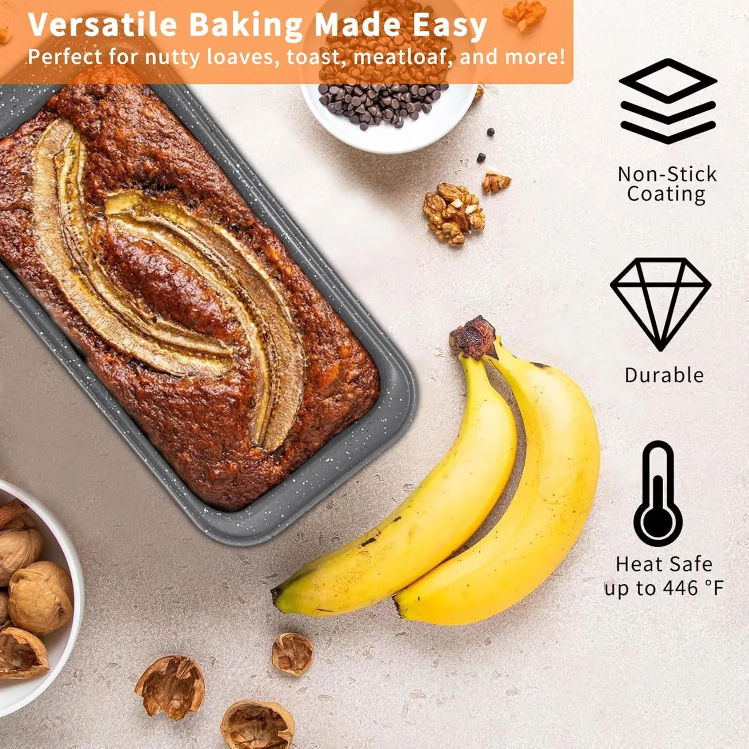 Bakeware Sets Stackable for Toaster Oven, 6 Piece Baking Pans Set Marble Coating Holiday Gifts for Kitchen, Sprinkles Gray