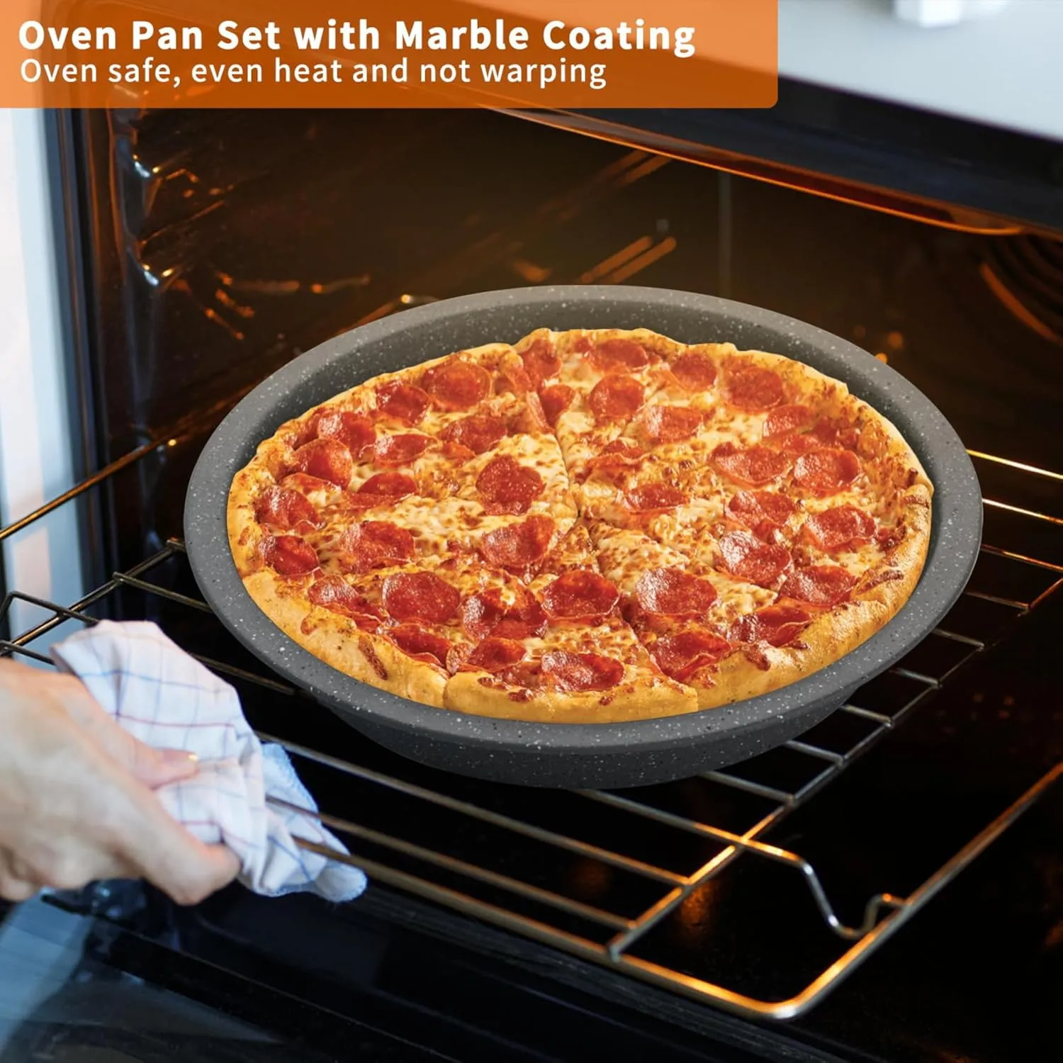 Bakeware Sets Stackable for Toaster Oven, 6 Piece Baking Pans Set Marble Coating Holiday Gifts for Kitchen, Sprinkles Gray