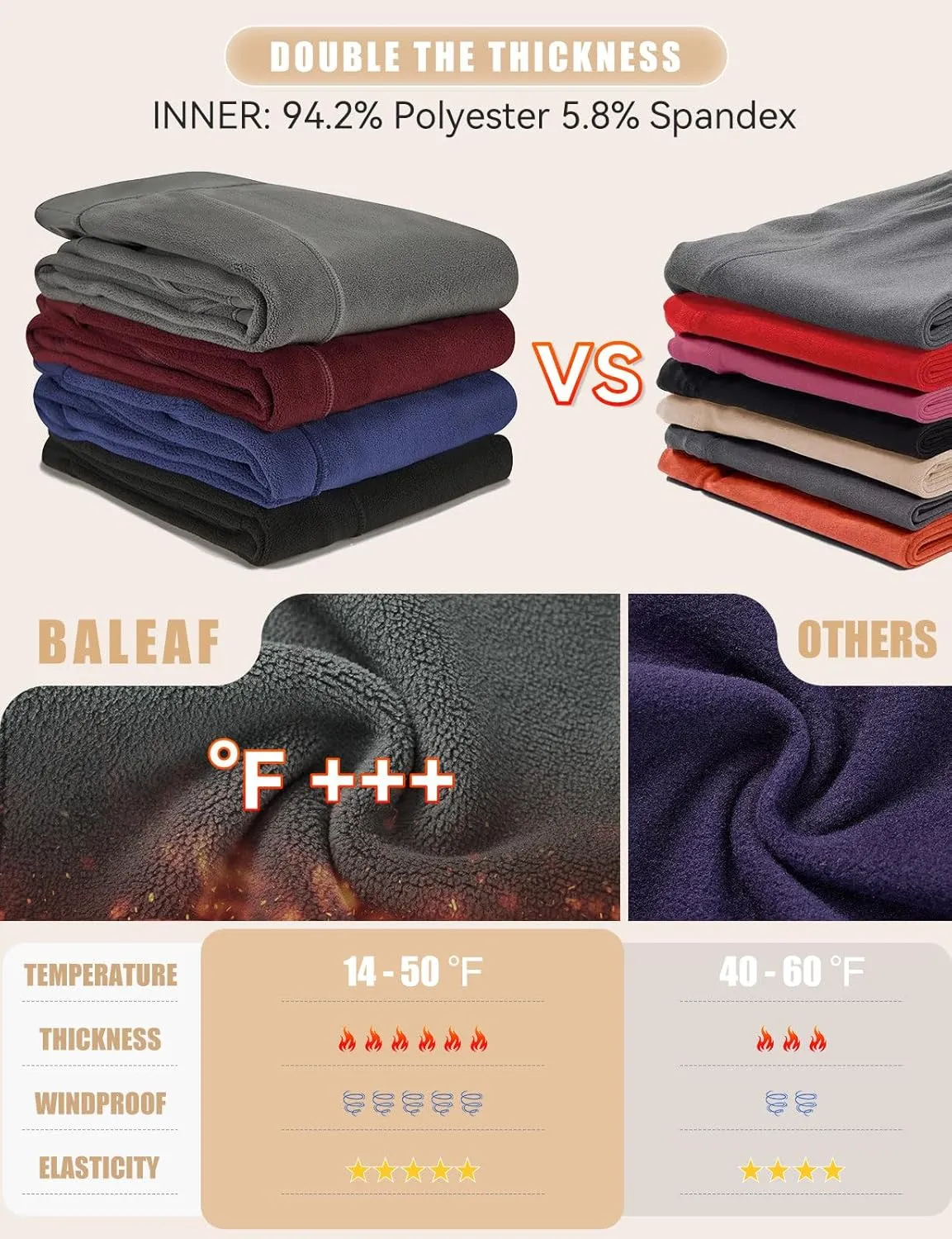 baleaf Women's Fleece Lined Leggings Thick Soft Winter Warm Thermal Waterproof High Waisted Pockets Hiking Running Skiing