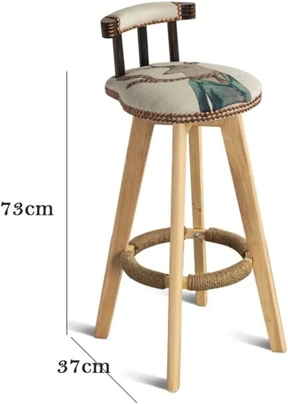 Bar Chairs Nordic Simple Round Wooden Stool Dining Chair Counter Height PU Leather Cushion Seat 360 Degree Rotating Lounge Bar Chair Bar Stools with Back(Animal-C)