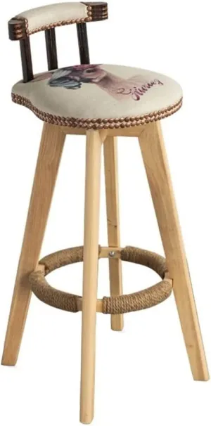 Bar Chairs Nordic Simple Round Wooden Stool Dining Chair Counter Height PU Leather Cushion Seat 360 Degree Rotating Lounge Bar Chair Bar Stools with Back(Animal-C)