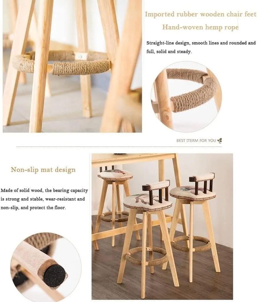 Bar Chairs Nordic Simple Round Wooden Stool Dining Chair Counter Height PU Leather Cushion Seat 360 Degree Rotating Lounge Bar Chair Bar Stools with Back(Animal-C)