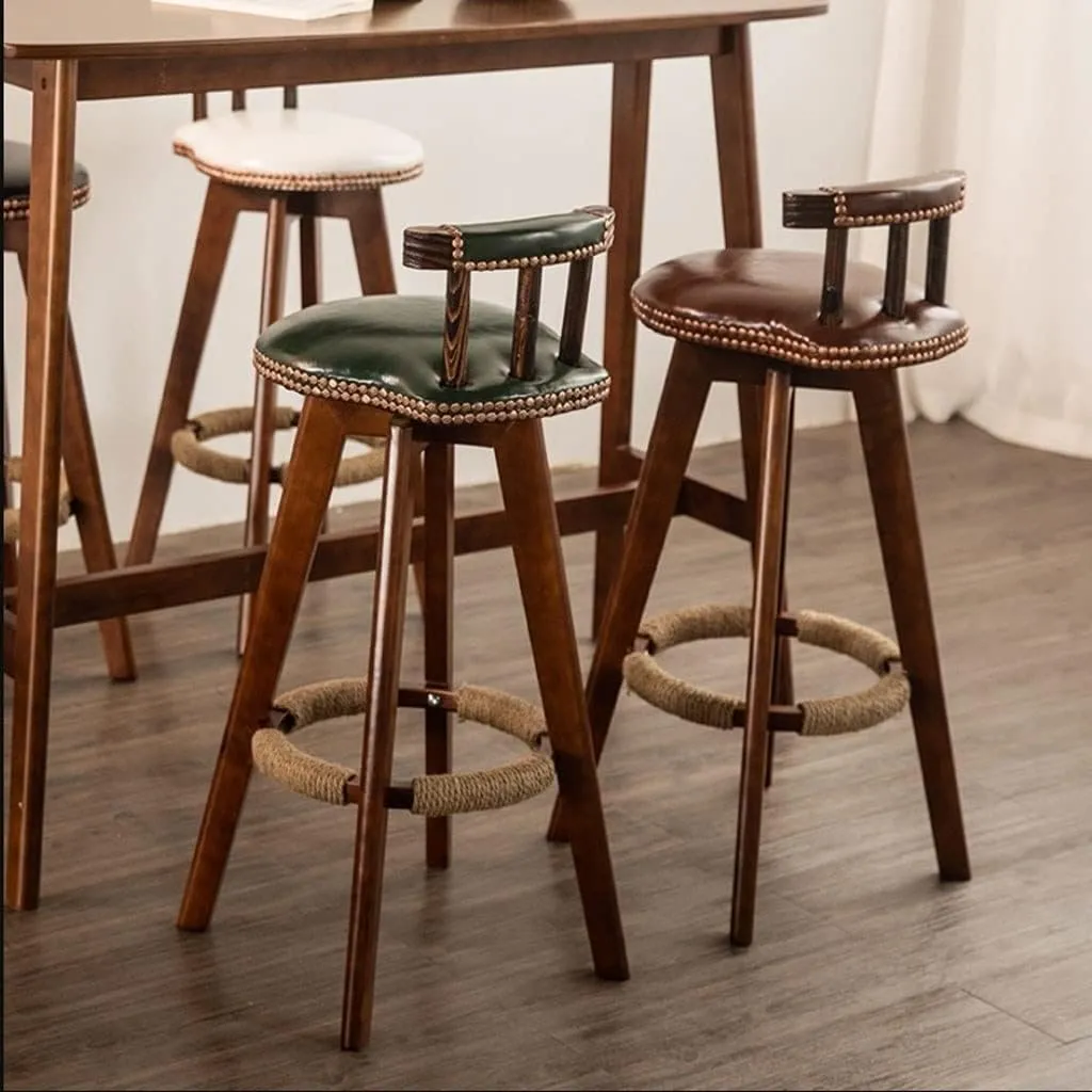 Bar Chairs Nordic Simple Round Wooden Stool Dining Chair Counter Height PU Leather Cushion Seat 360 Degree Rotating Lounge Bar Chair Bar Stools with Back(Animal-C)