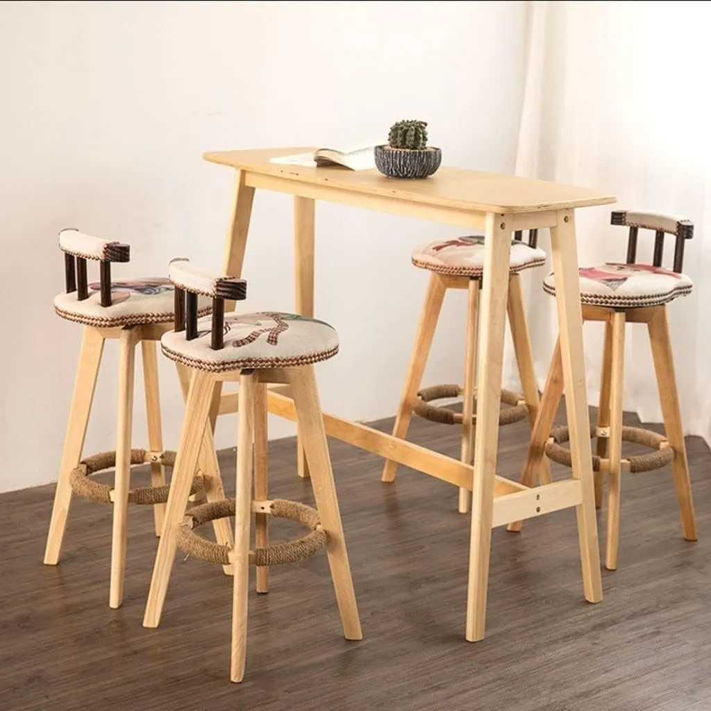 Bar Chairs Nordic Simple Round Wooden Stool Dining Chair Counter Height PU Leather Cushion Seat 360 Degree Rotating Lounge Bar Chair Bar Stools with Back(Animal-C)