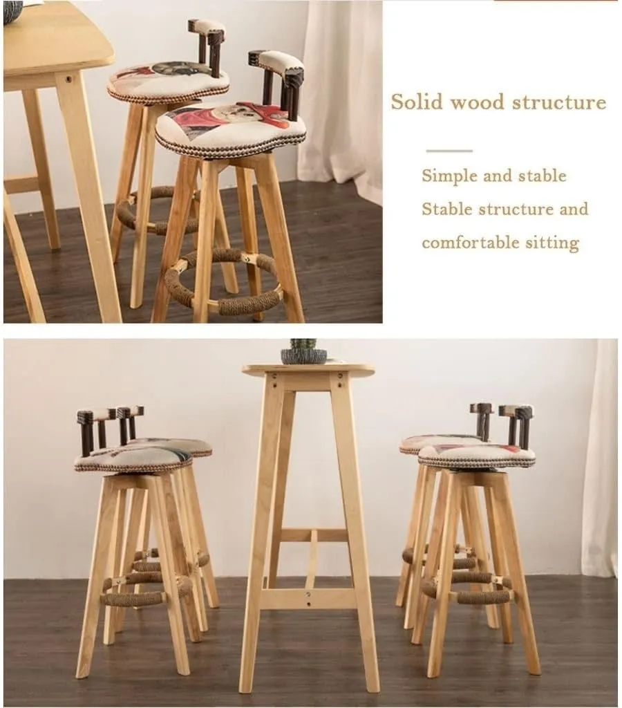 Bar Chairs Nordic Simple Round Wooden Stool Dining Chair Counter Height PU Leather Cushion Seat 360 Degree Rotating Lounge Bar Chair Bar Stools with Back(Animal-C)
