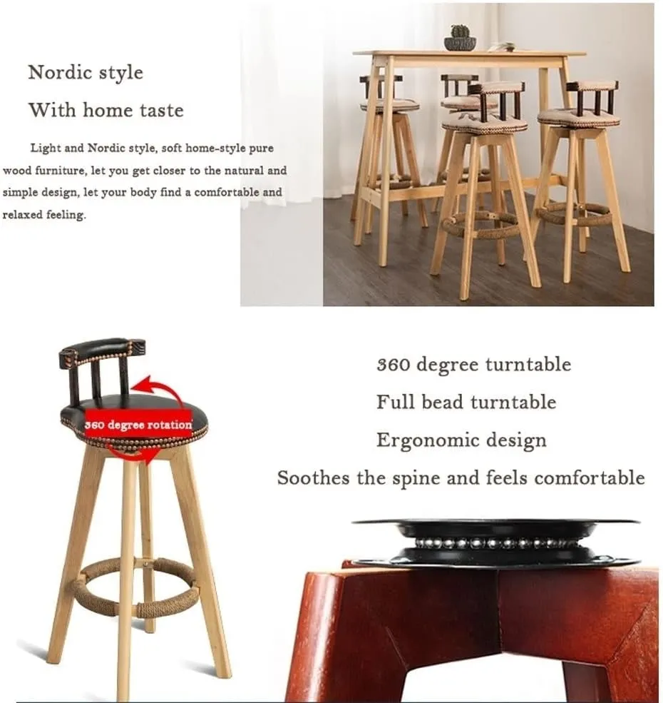 Bar Chairs Nordic Simple Round Wooden Stool Dining Chair Counter Height PU Leather Cushion Seat 360 Degree Rotating Lounge Bar Chair Bar Stools with Back(Animal-C)